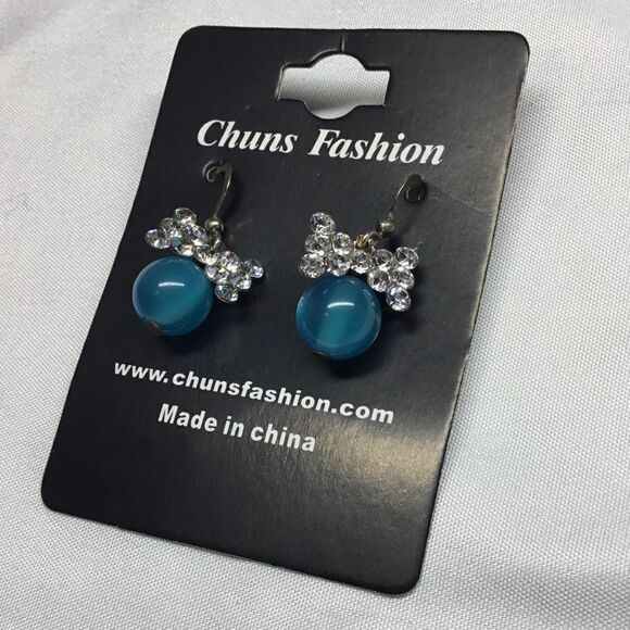 Crystal Bow Tie Ball Drop Earrings (H15) - Picture 2 of 4